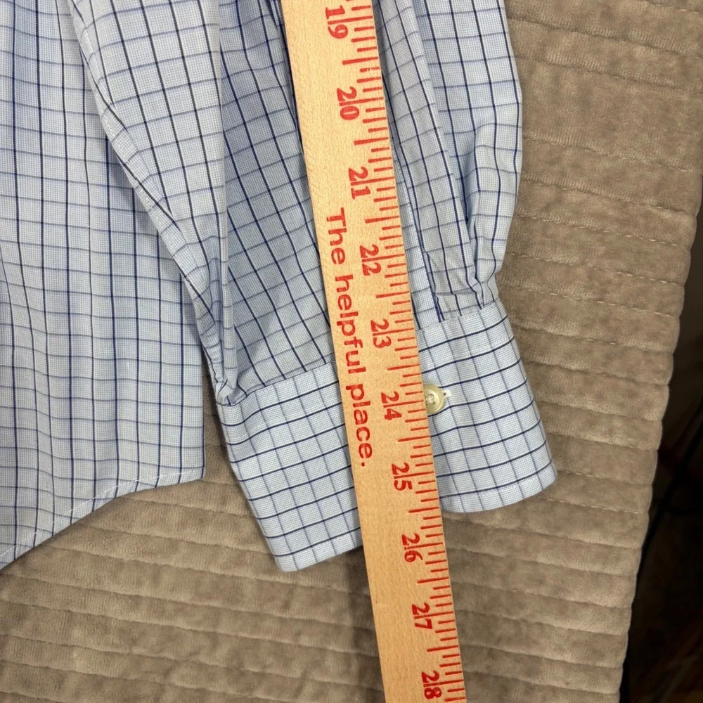 Polo Ralph Lauren Andrew Shirt Mens 16.5 35 Blue White Grid Check Vintage Cotton